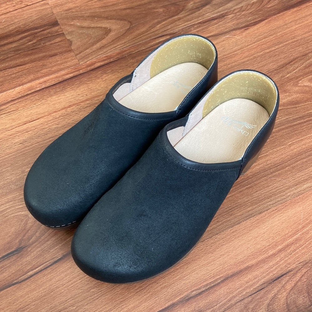 Dansko Brenna Black Burnished Suede Clogs